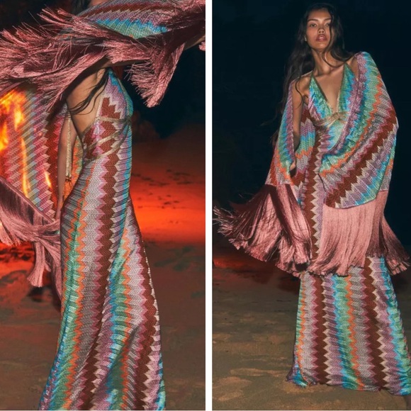 ALEXIS Enna Halterneck Crochet Multicolor Missoni Pattern Maxi Dress Size M - Picture 3 of 11